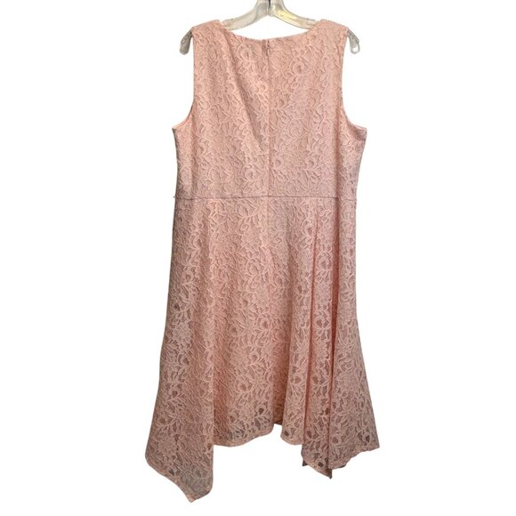 Elle Light Pink Floral Lace Stretch Dress XL Assymmetical Hem Whimsy Cottagecore - Picture 4 of 10